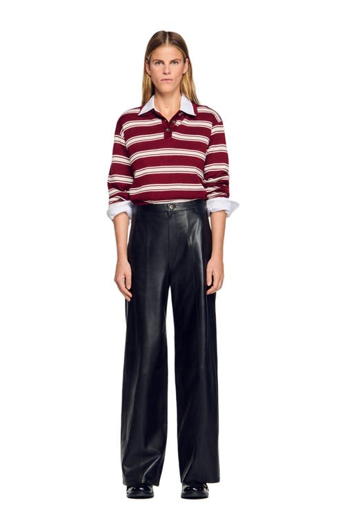 Sandro Wide-leg Leather Trousers In Black