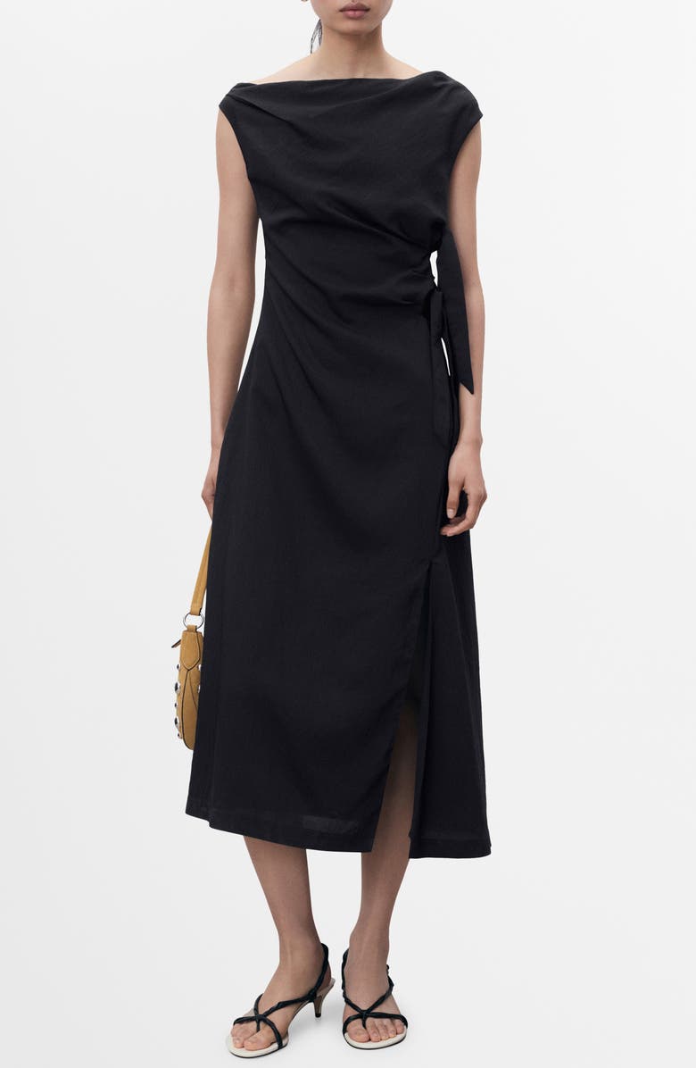 MANGO Asymmetric Side Tie Dress, Main, color, Dark Navy