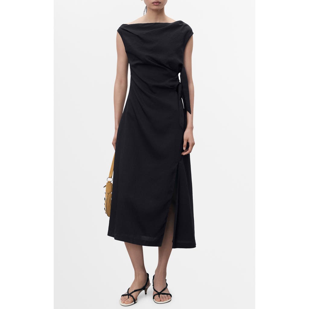 Mango Asymmetrical Knotted Dress In Black