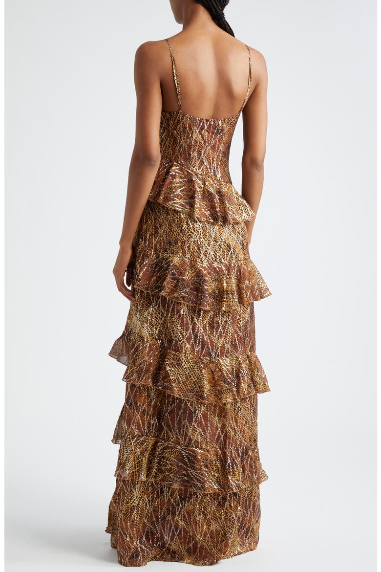 Aneta Metallic Ruffle Gown, Alternate, color, GOLD ANIMAL