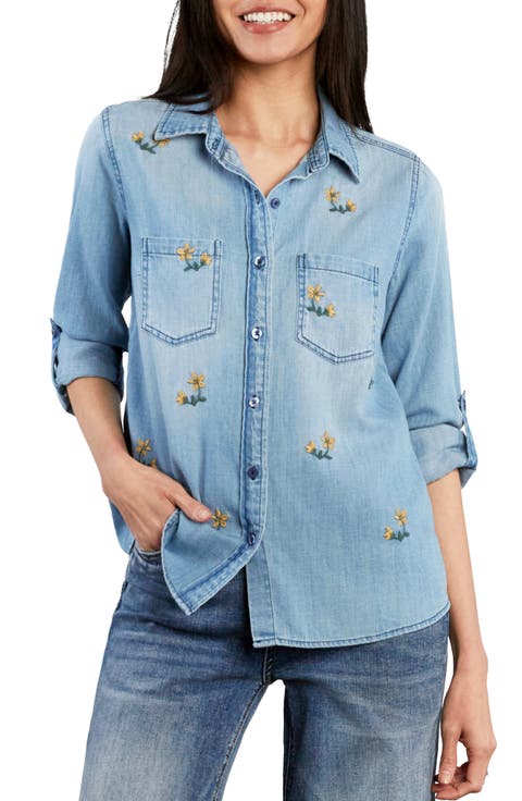 Sunny Ditsy Floral Embroidered Button-Up Shirt