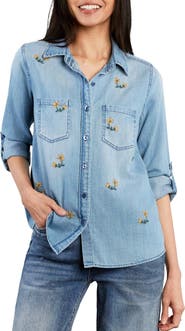 Billy T Sunny Ditsy Floral Embroidered Button-Up Shirt