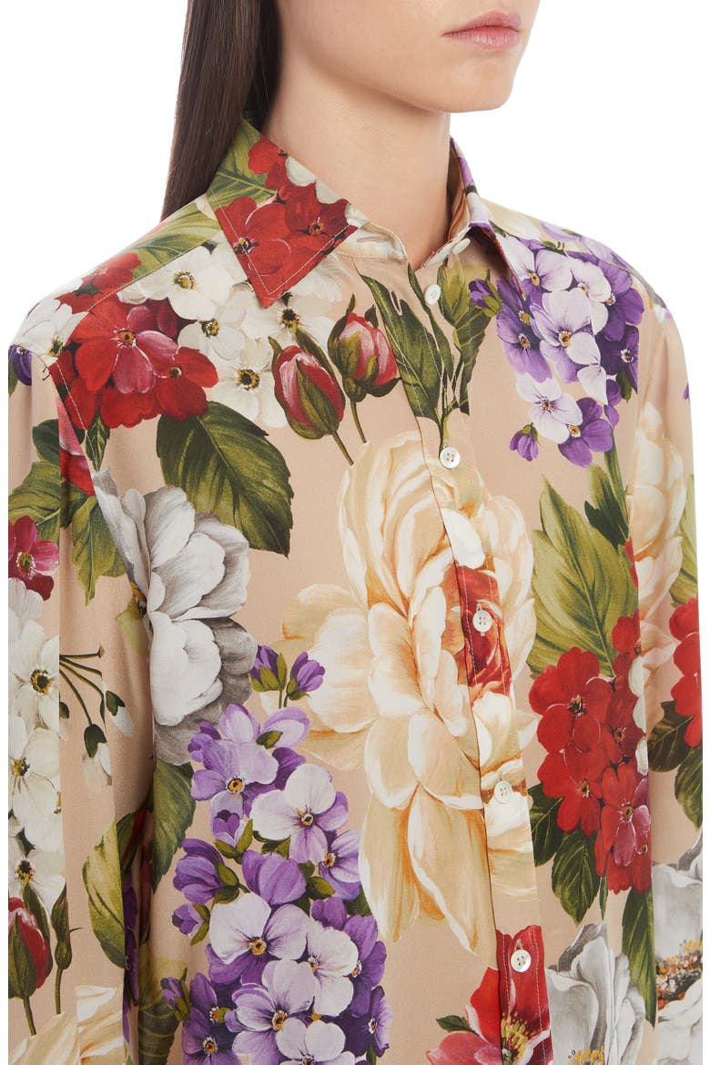 Floral Silk Crepe Shirt, Alternate, color, TAN FLORAL