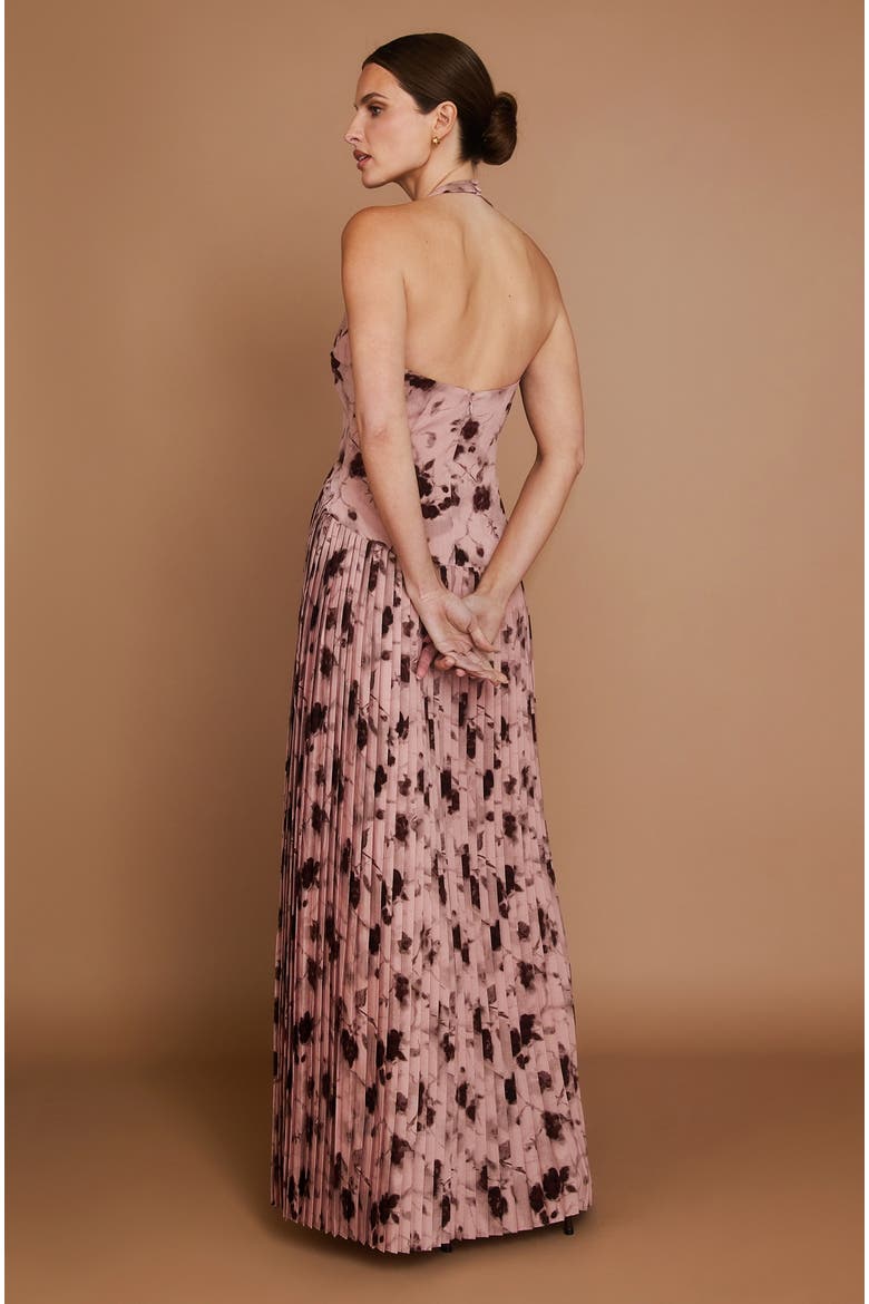 Floral Halter Pleated Ruffle Maxi Dress, Alternate, color, Dusky Pink