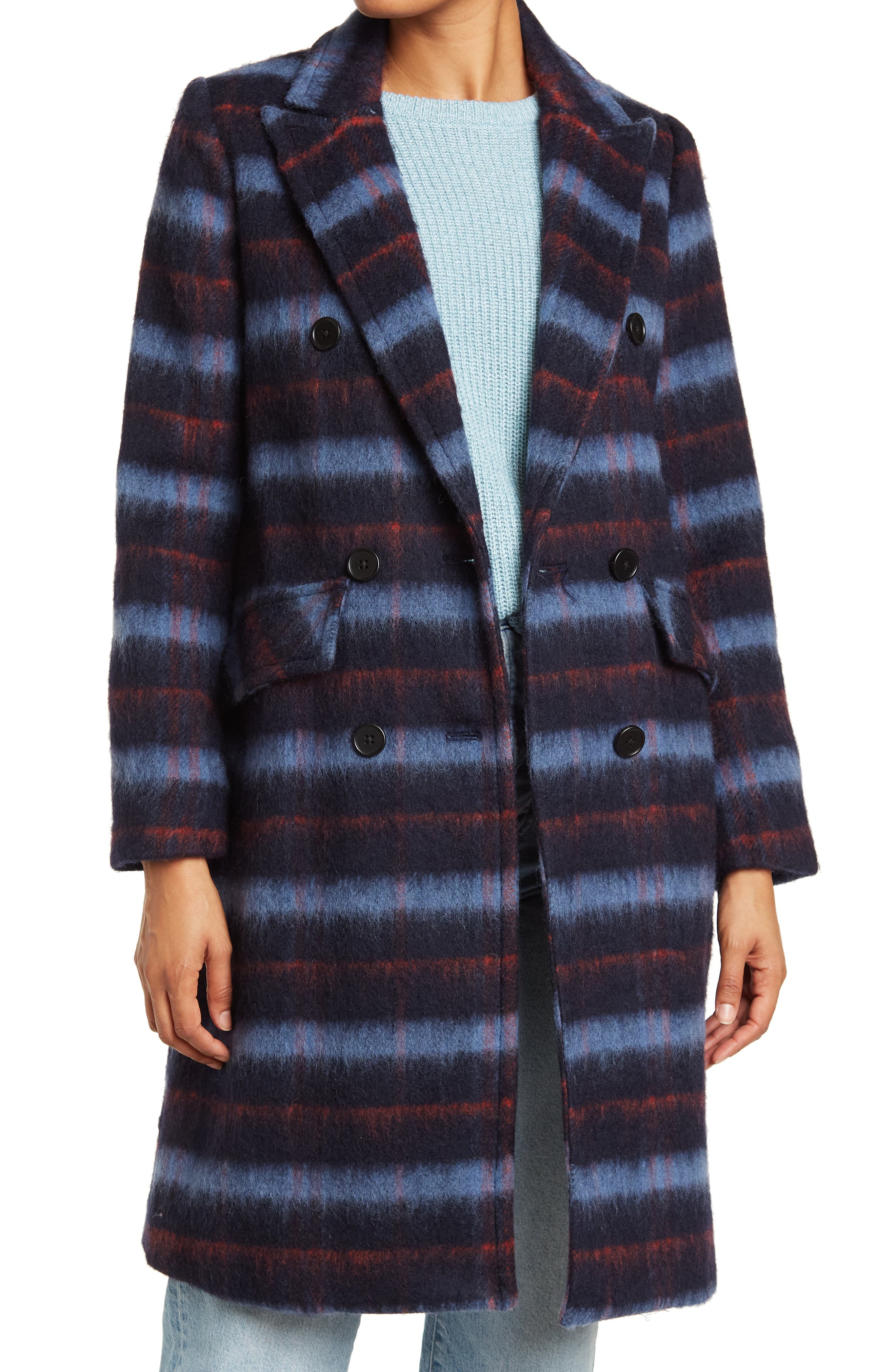 BCBGeneration Double Breasted Notch Collar Plaid Coat (Women ...
