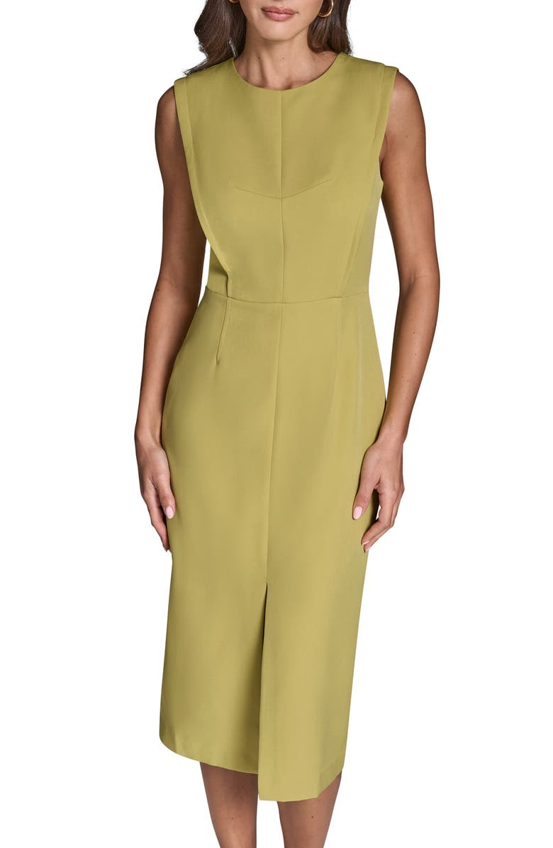 BCBG Stretch Crepe Sheath Midi Dress, Alternate, color, Sprout Green