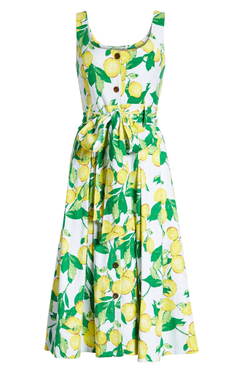 1901 Button Front Lemon Print Dress, Alternate, color,