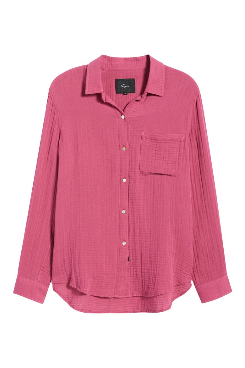 Ellis Organic Cotton Gauze Button-Up Shirt, Alternate, color, DARK ROSE