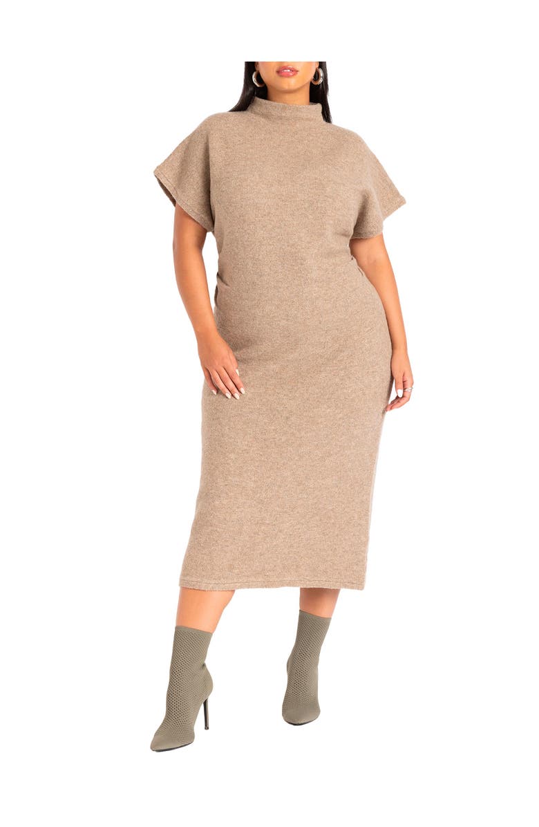 ELOQUII Short Sleeve Sweater Dress, Main, color, Almond Milk