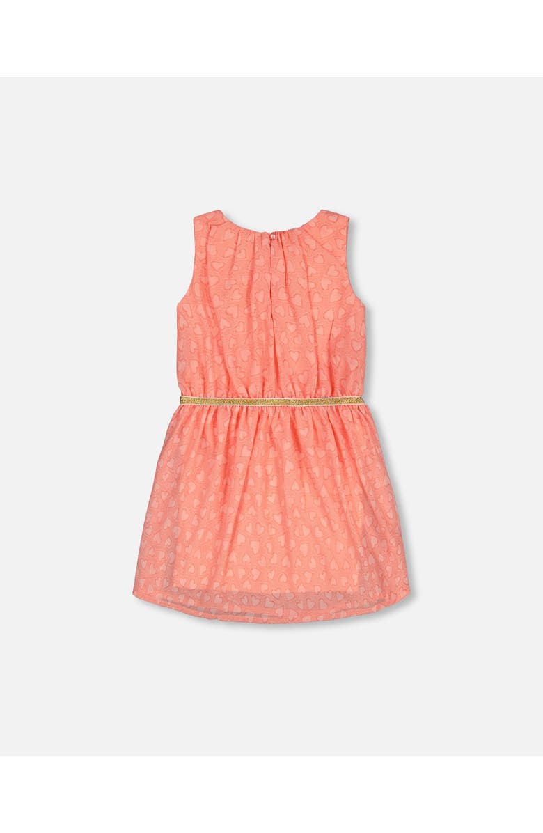 Deux par Deux Little Girl's Heart Jacquard Chiffon Dress Coral, Alternate, color,