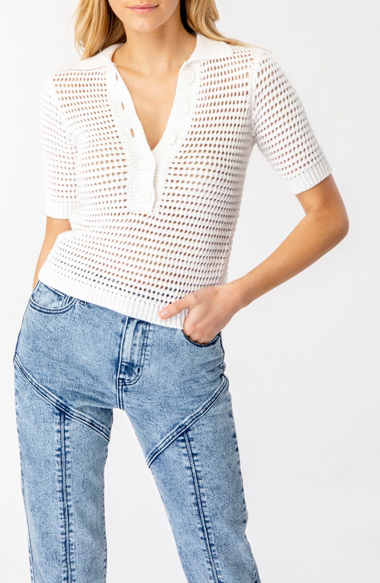 Bardot Davina Open Stitch Knit Polo, Alternate, color, 