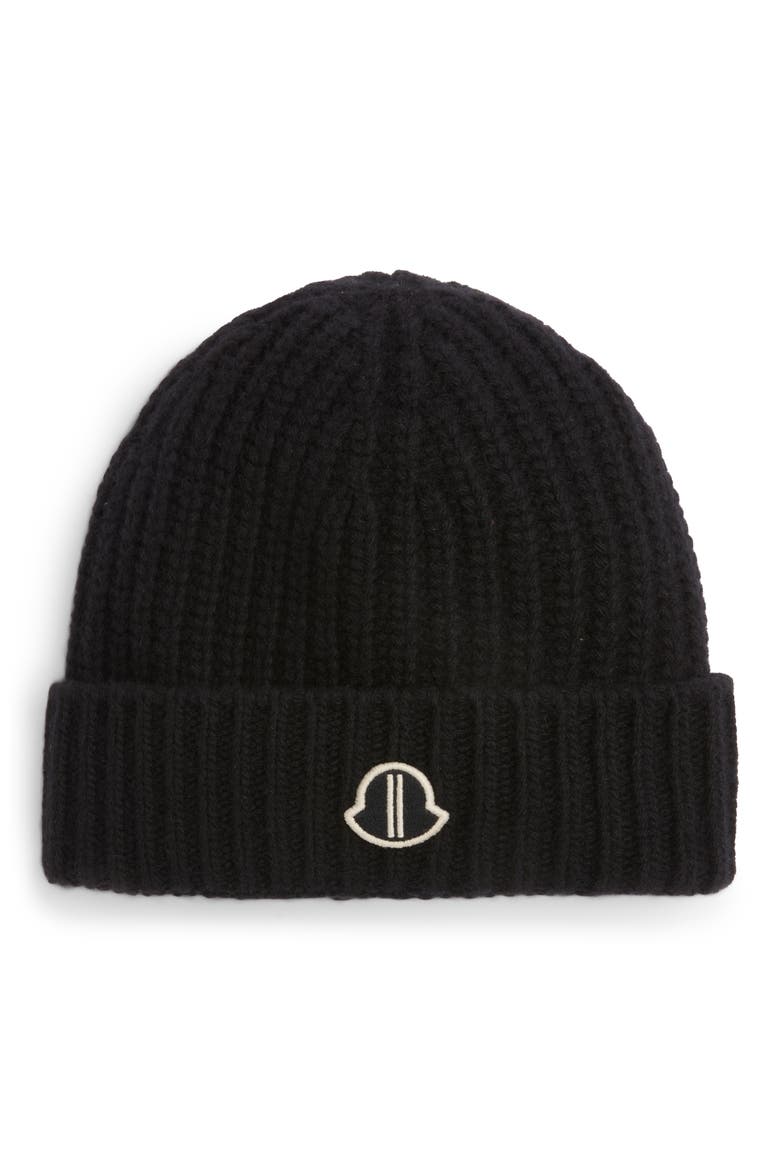 x Rick Owens Rib Virgin Wool & Cashmere Beanie, Main, color, BLACK
