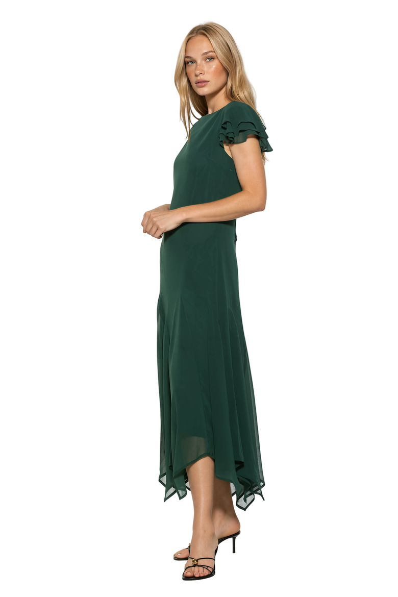 Kaelith Ruffle Sleeve Midi Dress, Alternate, color, Emerald