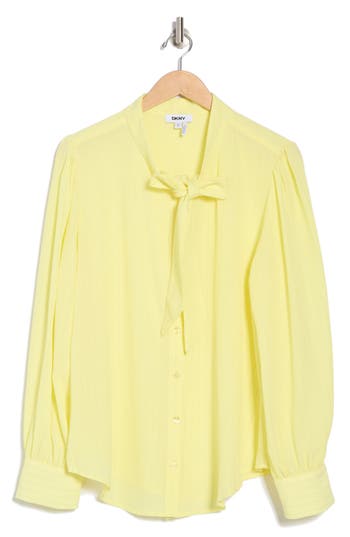 Dkny Tie Neck Long Sleeve Button-up Top
