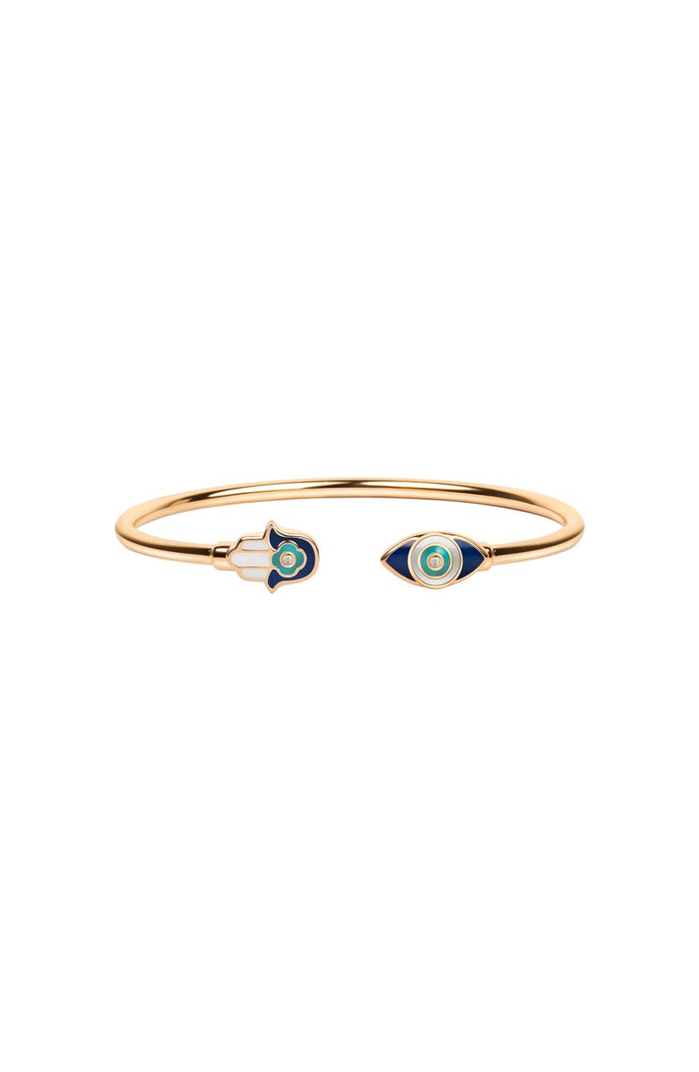 Karma and Luck Positive Light - Enamel Hamsa Evil Eye Cuff, Main, color, Gold/Navy/White