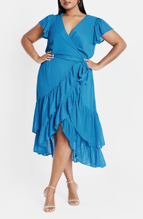 Dee Clip Dot Wrap Front Dress (Plus)