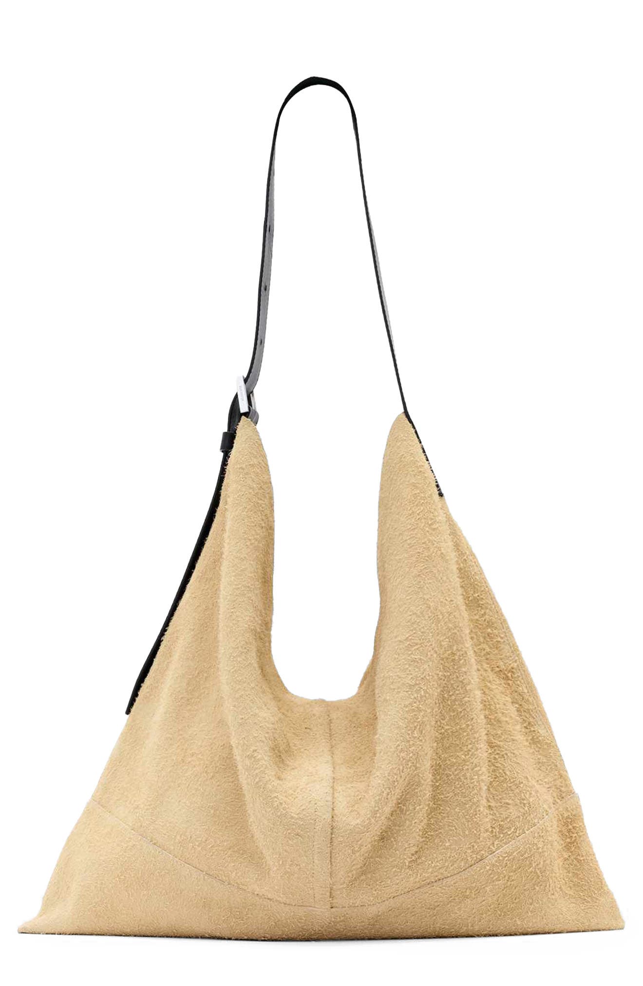 AllSaints Asha Suede Shoulder Bag, Main, color, Sahara White
