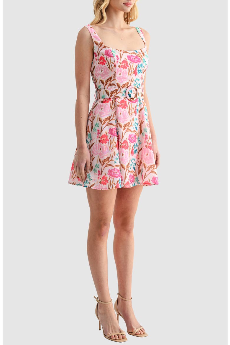 Belted Fit and Flare Dress, Alternate, color, PINK FLORAL