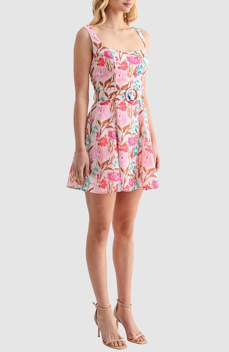 Lush Belted Fit and Flare Dress, Alternate, color, Pink Floral