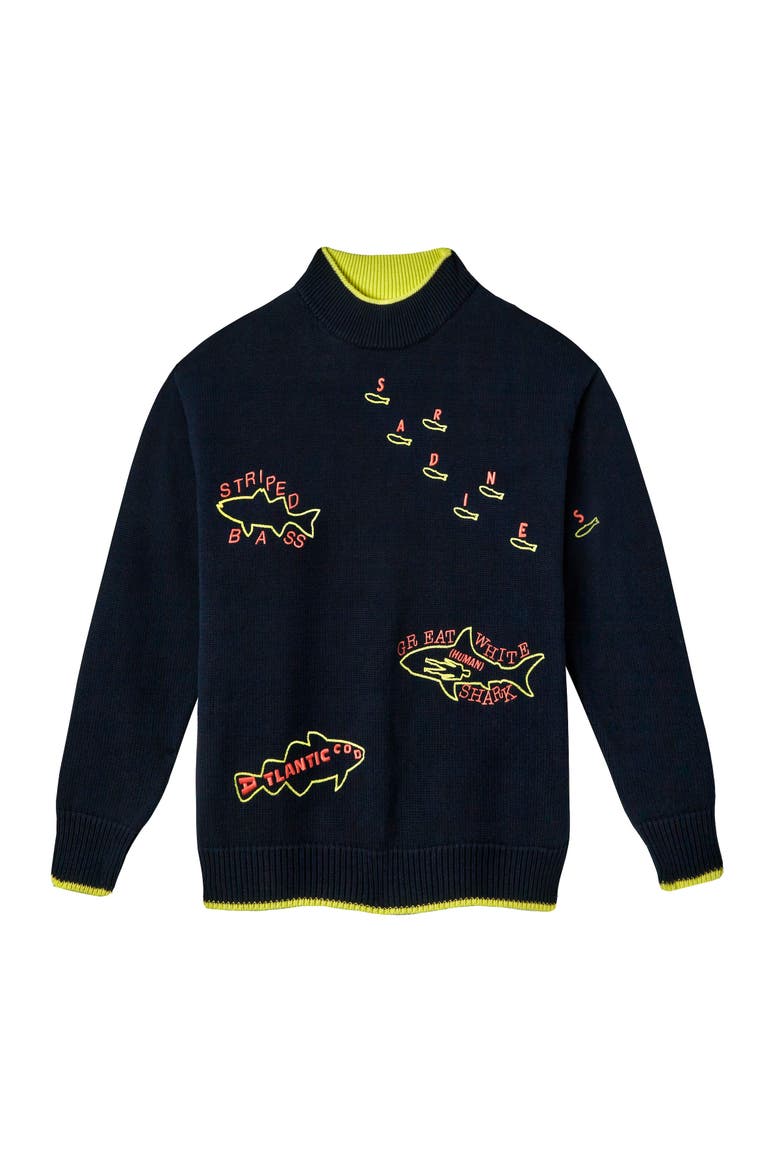 'Fishes of the North Atlantic' Sweater, Main, color, Navy