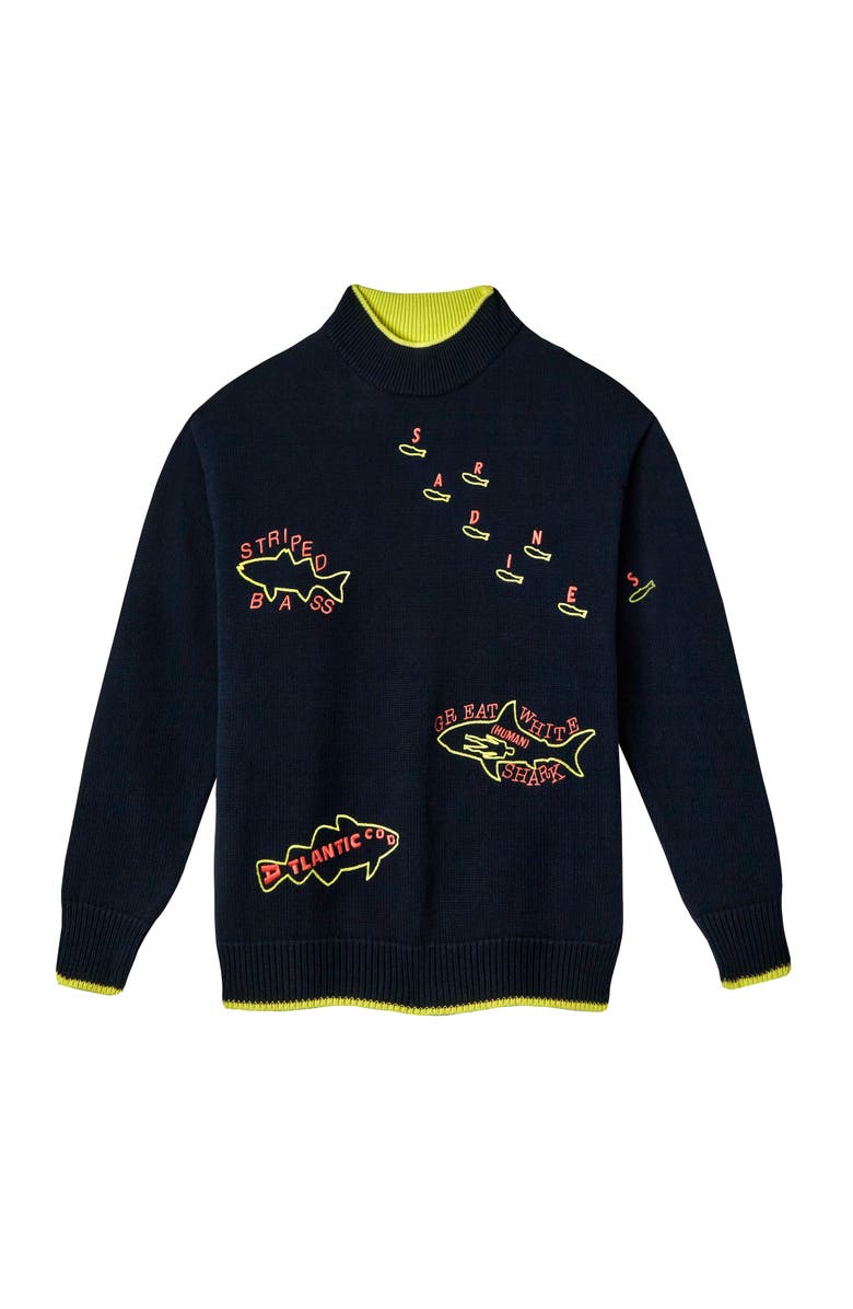 Tombolo 'Fishes of the North Atlantic' Sweater, Main, color, Navy