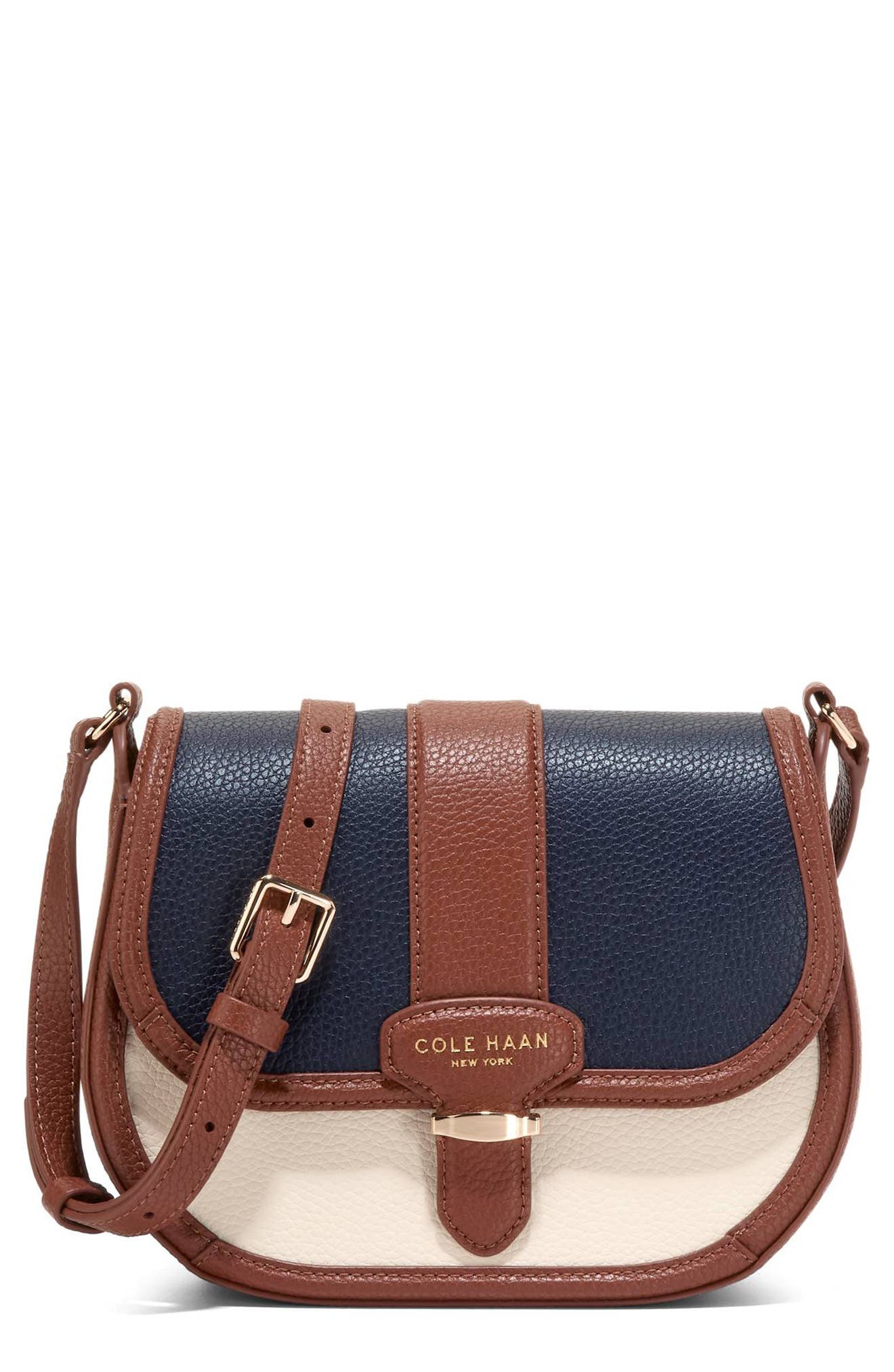 Cole Haan Marina Saddle Crossbody Bag, Main, color, Midnight Moon / Ivory/ Cuoio