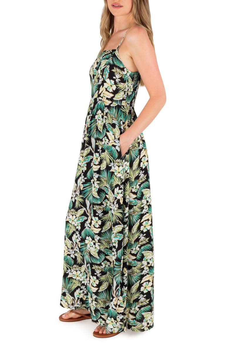 Fall Palms Print Maxi Dress, Alternate, color, BLACK