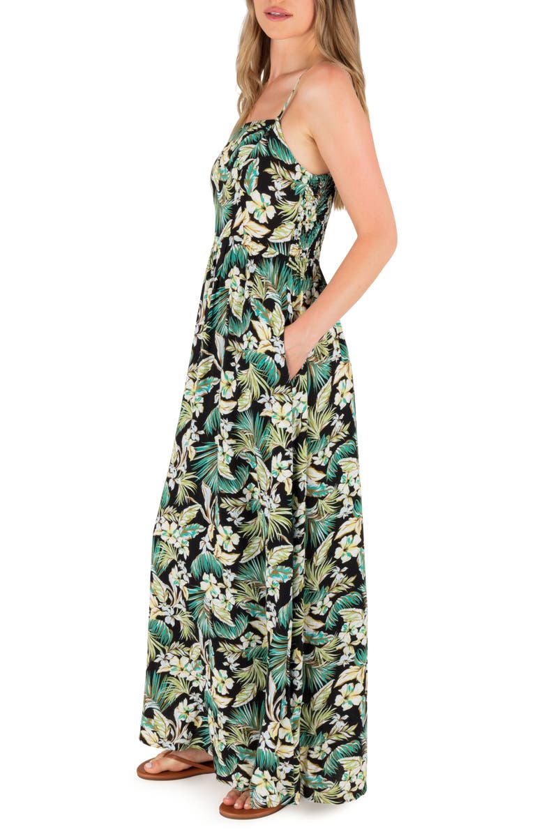 Hurley Fall Palms Print Maxi Dress, Alternate, color, Green/ Black