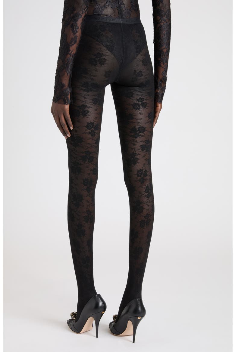 Sheer Floral Lace Tights, Alternate, color, BLACK