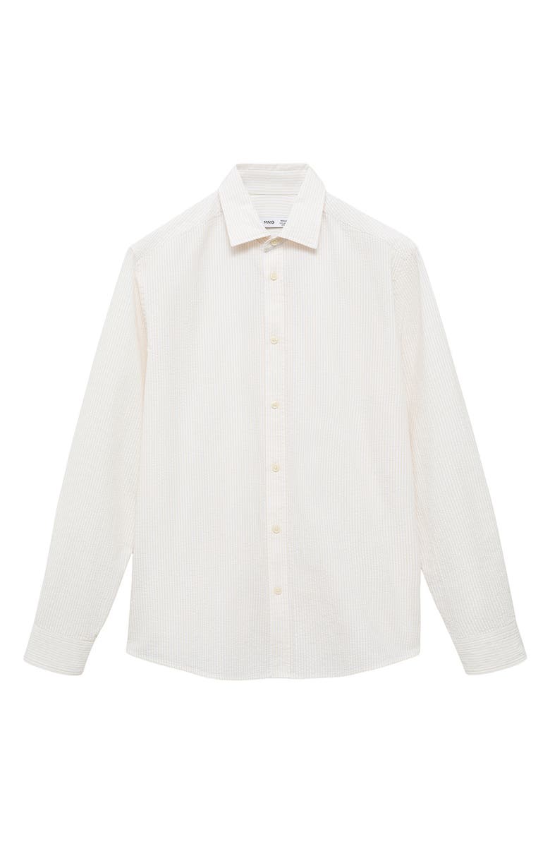 MANGO Regular Fit Stripe Seersucker Button-Up Shirt, Alternate, color, Sand