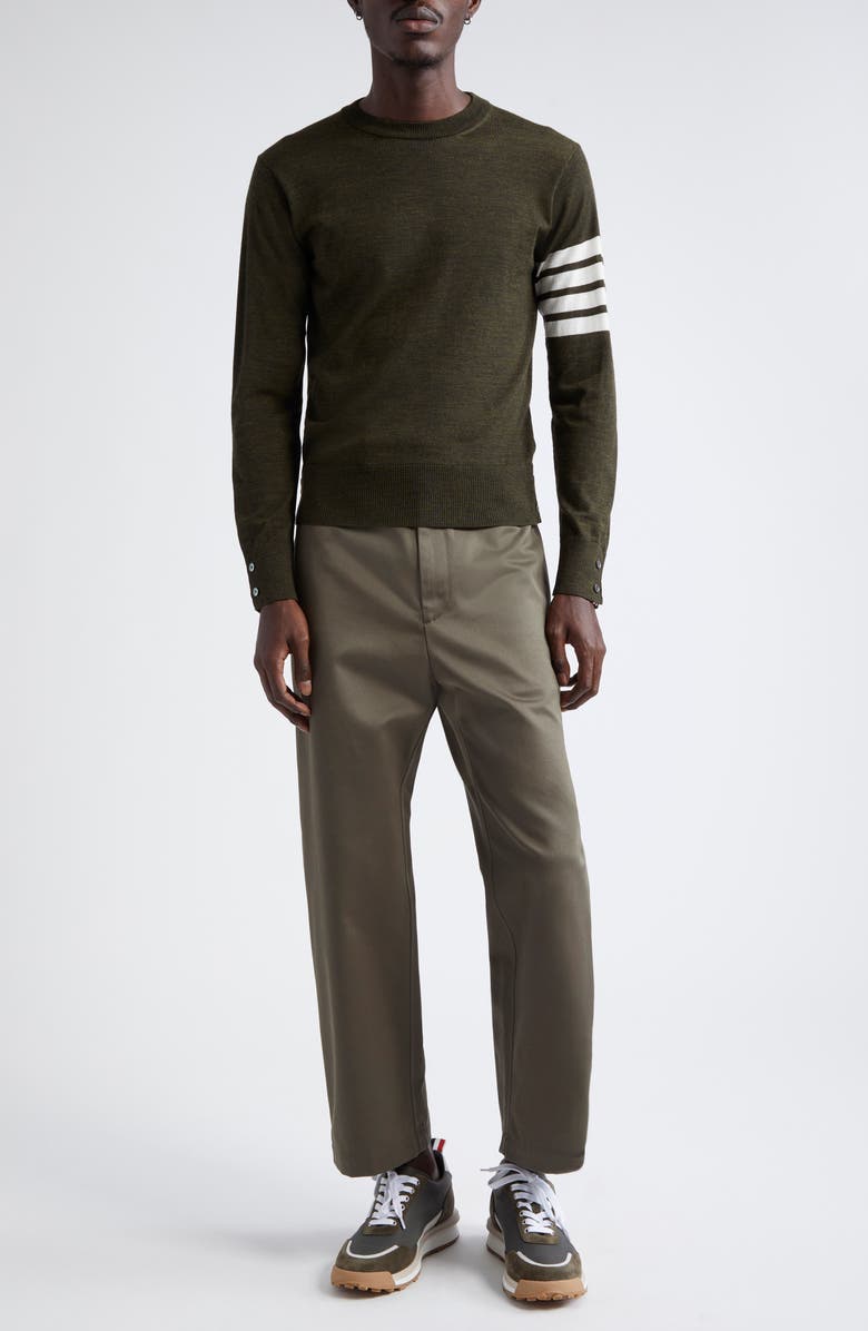 Thom Browne Unconstructed Cotton Twill Trousers, Alternate, color,