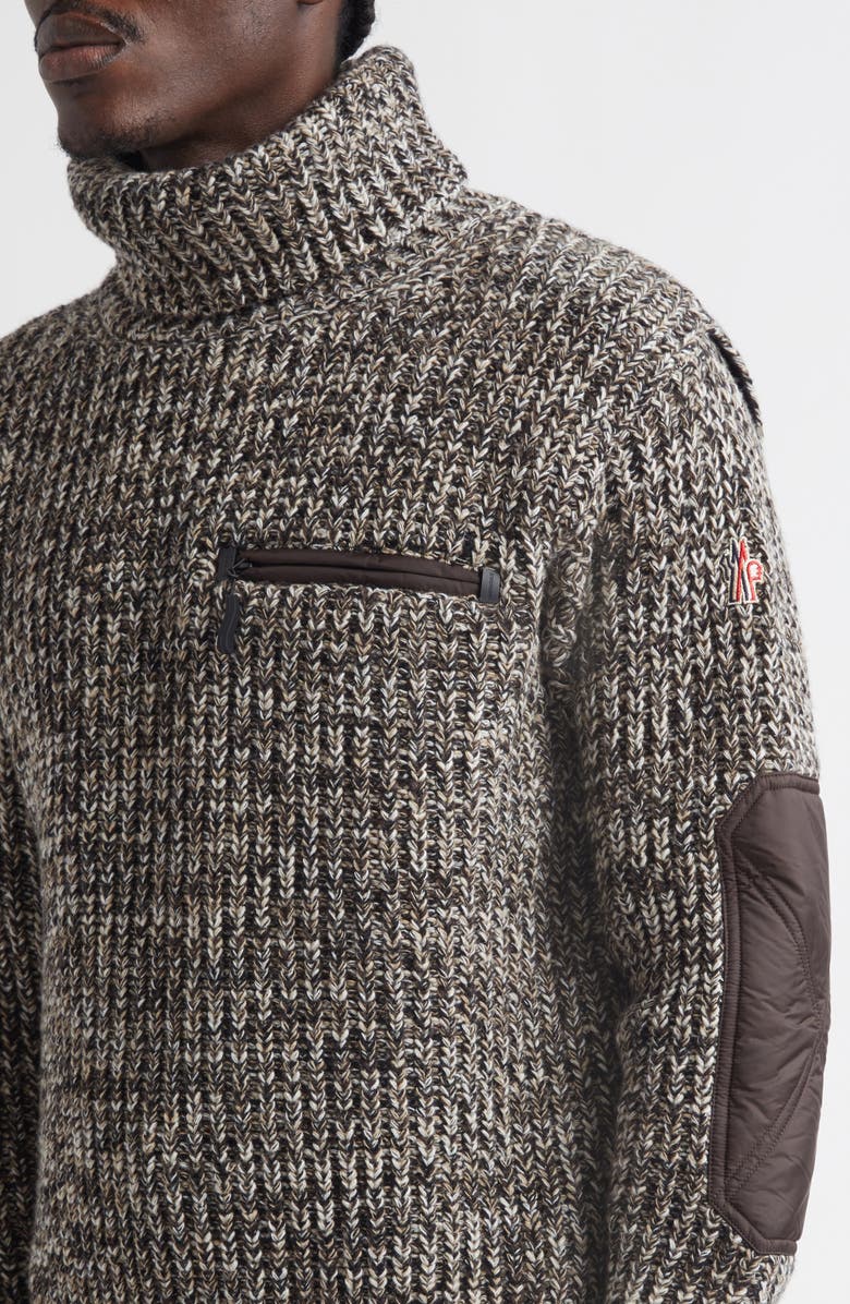 Moncler Marled Turtleneck Sweater, Alternate, color, Brown/ Beige