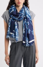 Nordstrom Eyelash Trim Print Cashmere & Silk Wrap