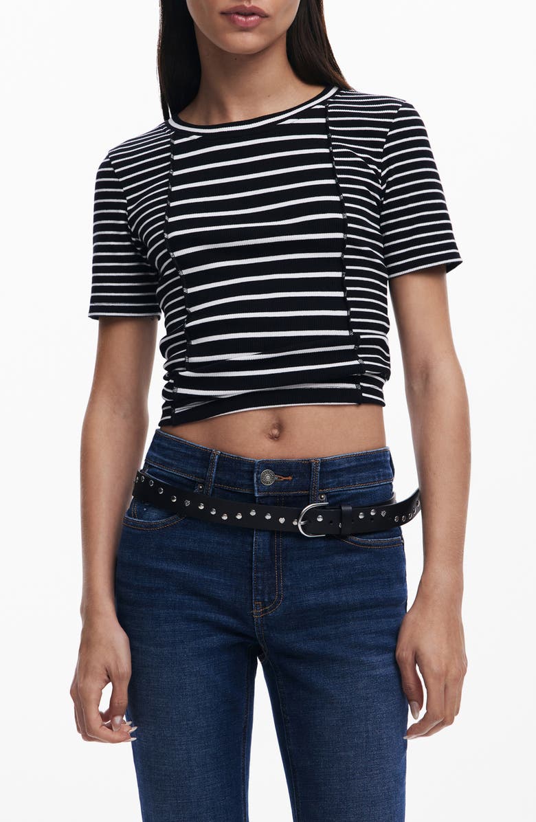 Desigual Stripe Cotton Rib Knit T-Shirt, Main, color, Black