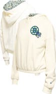 New Era Women's New Era Cream Boston Bruins Glam Game Quarter-Zip Cropped Floral Hoodie Pullover