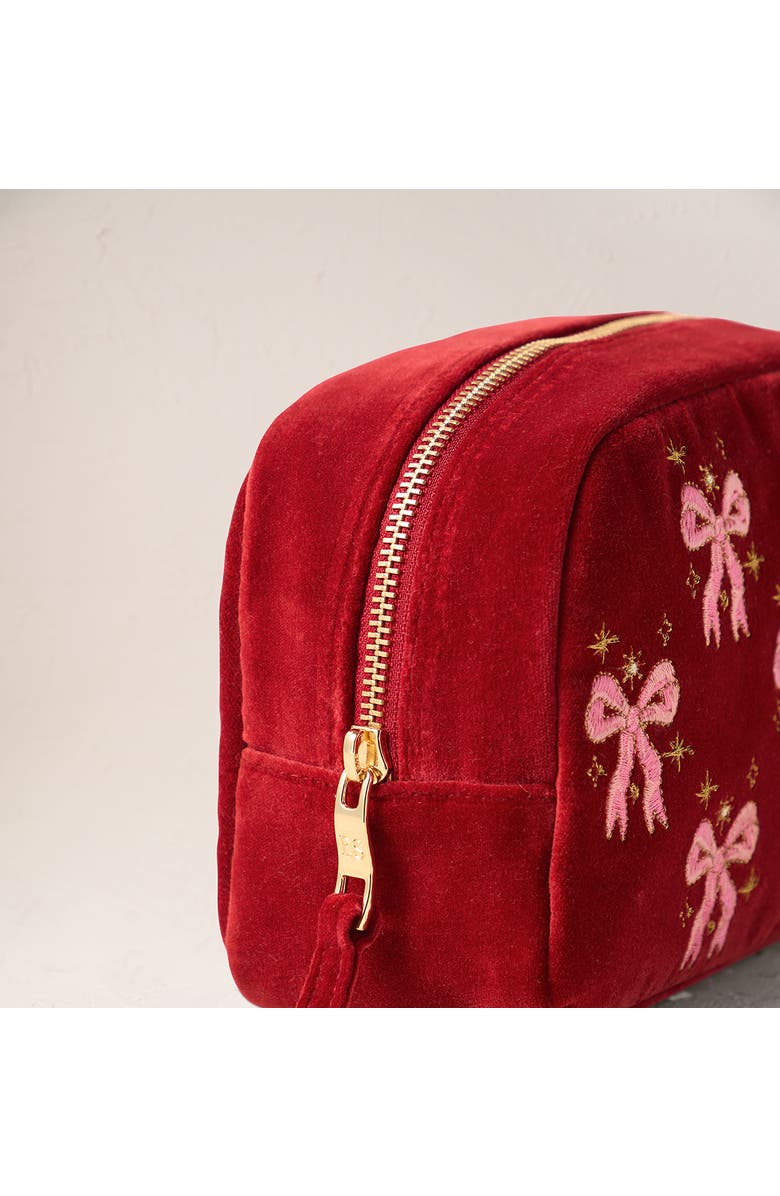 Elizabeth Scarlett Dazzling Bows Velvet Makeup Bag, Alternate, color,