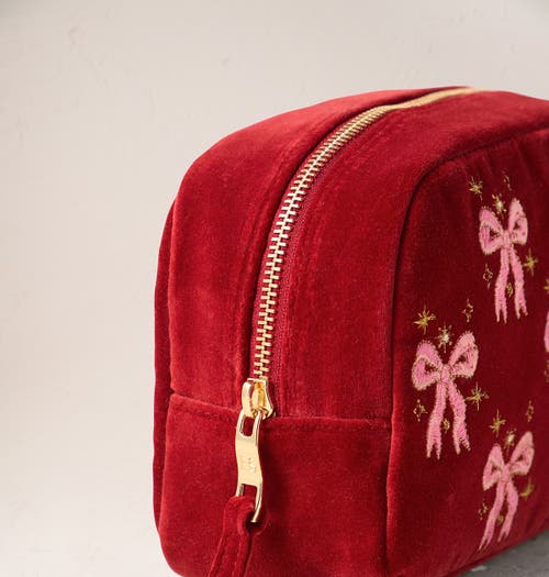 Elizabeth Scarlett Dazzling Bows Velvet Makeup Bag In Red