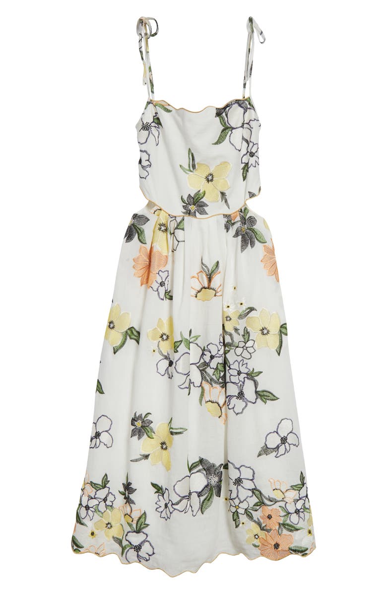 Stine Goya Floral Cutout Detail Midi Dress, Alternate, color, Wild Flowers Embroidery