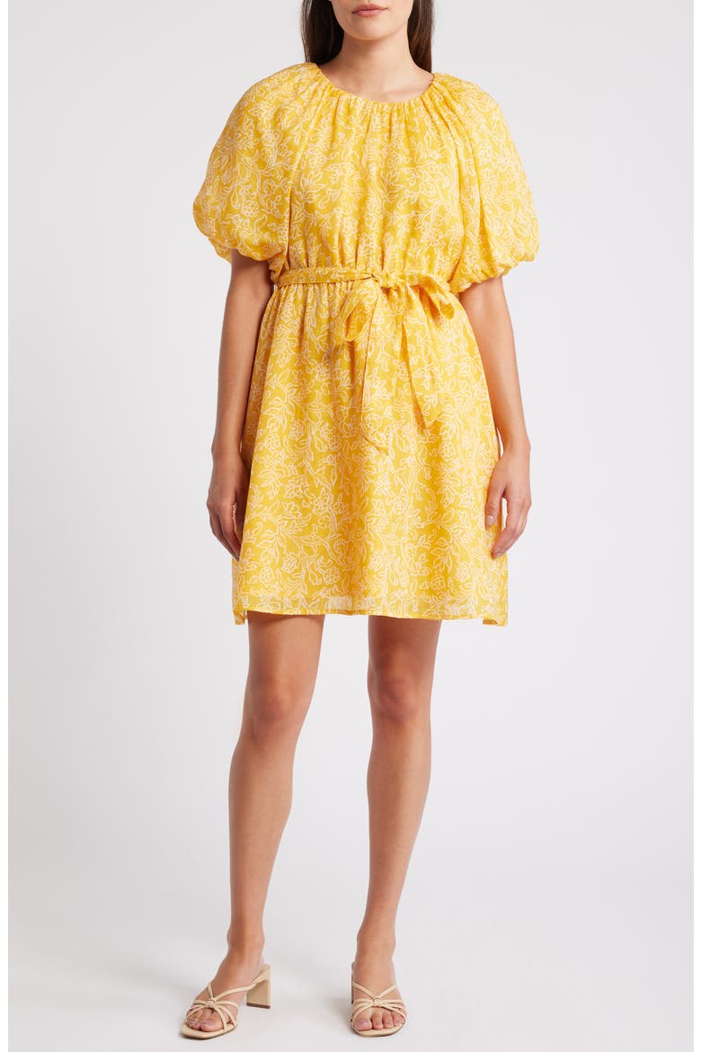 Veranda Vines Print Tie Waist Dress, Main, color, CANNA LILY