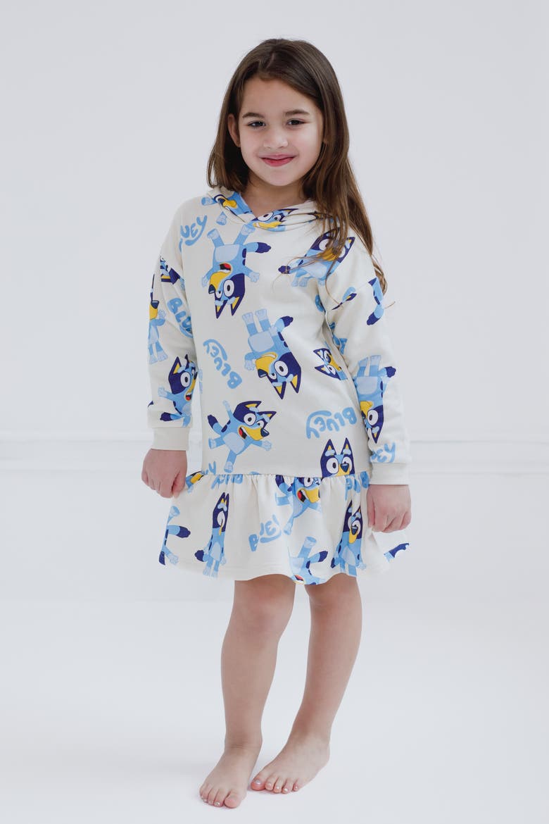 Fleece Hooded Dress, Alternate, color, Ivory Bluey