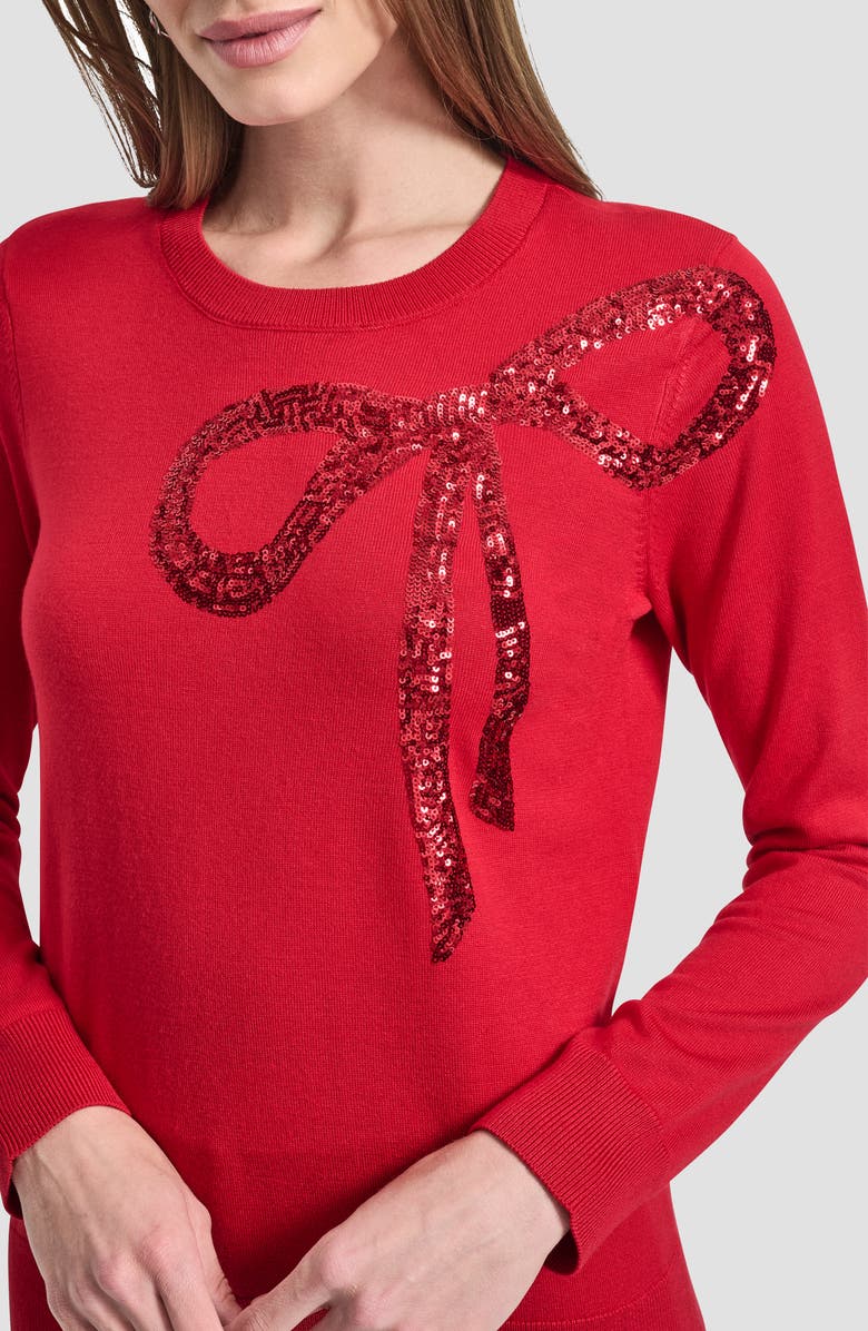 DKNY Sequin Bow Embellished Crewneck Sweater, Alternate, color, City Crimson