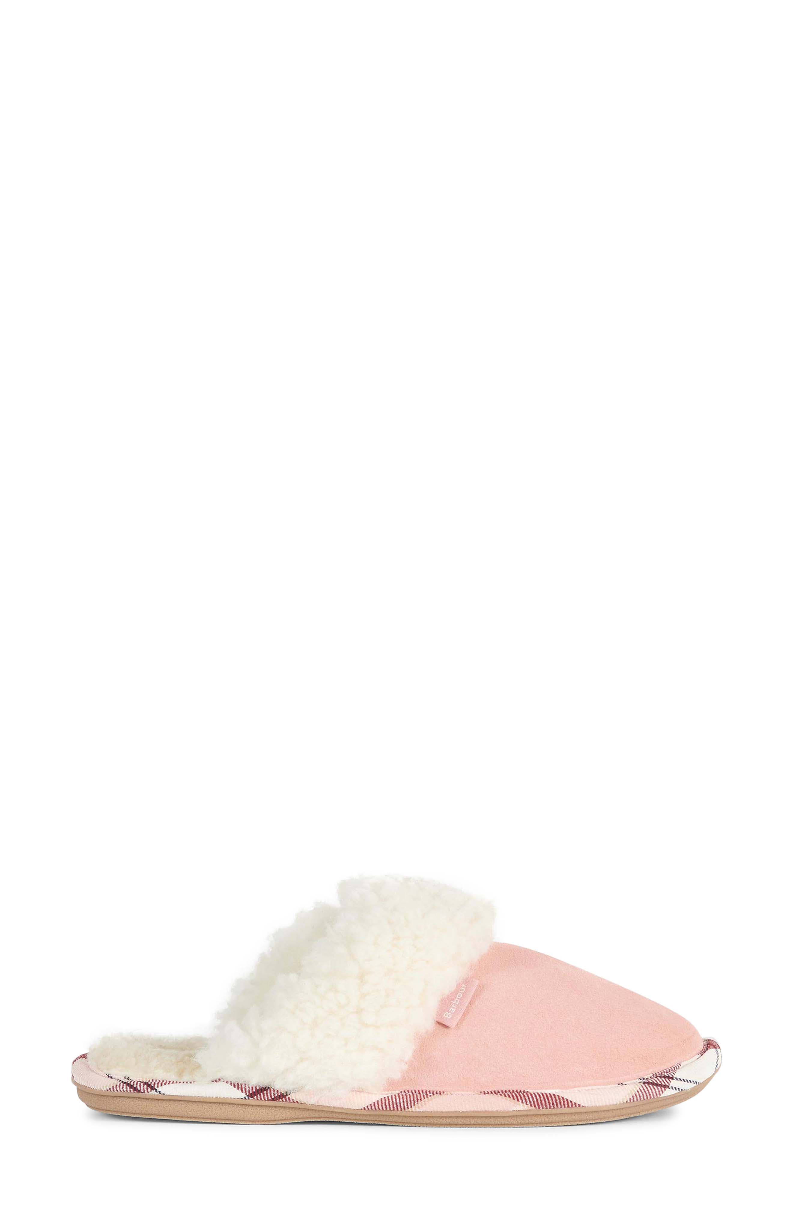 Barbour Lydia Faux Fur Slipper, Alternate, color, Pink Suede