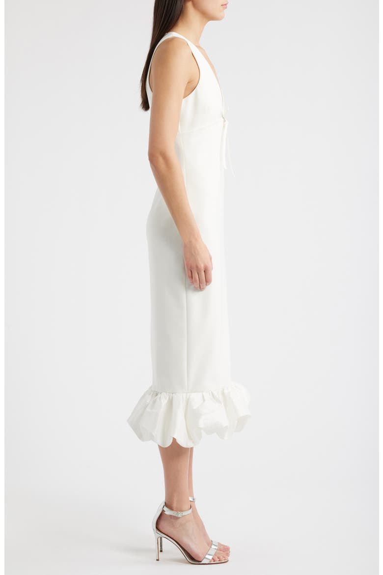 Balta Ruffle Hem Mixed Media Cocktail Midi Dress, Alternate, color, WHITE