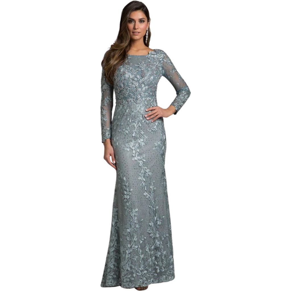Lara New York Long Sleeve Lace Dress With Lace Appliques In Gray