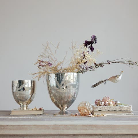Etched Mercury Glass Footed Vase