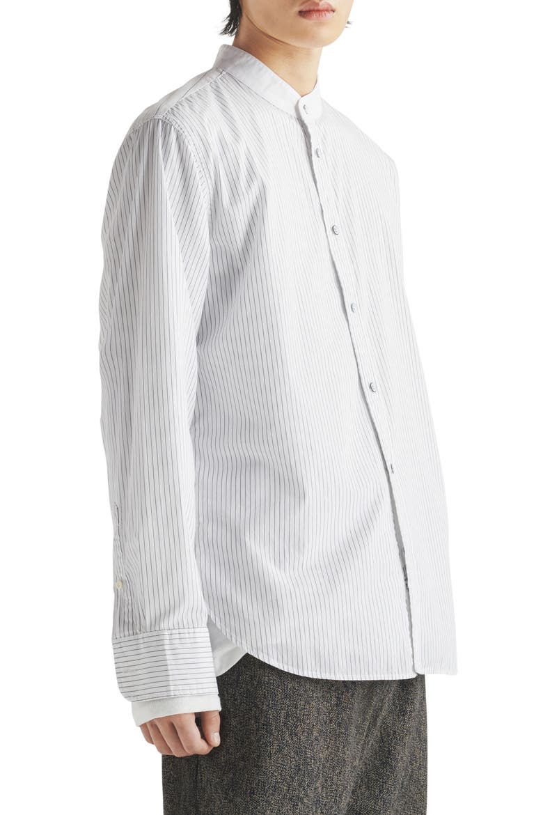 Landon Oversize Pinstripe Band Collar Button-Up Shirt, Alternate, color, NAVYSTRP