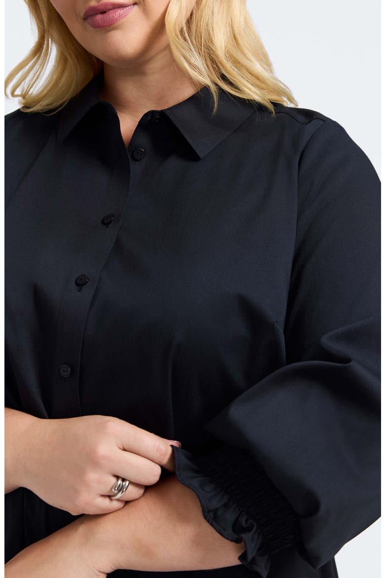 Avril Matte Sateen Button-Up Shirt, Alternate, color, BLACK