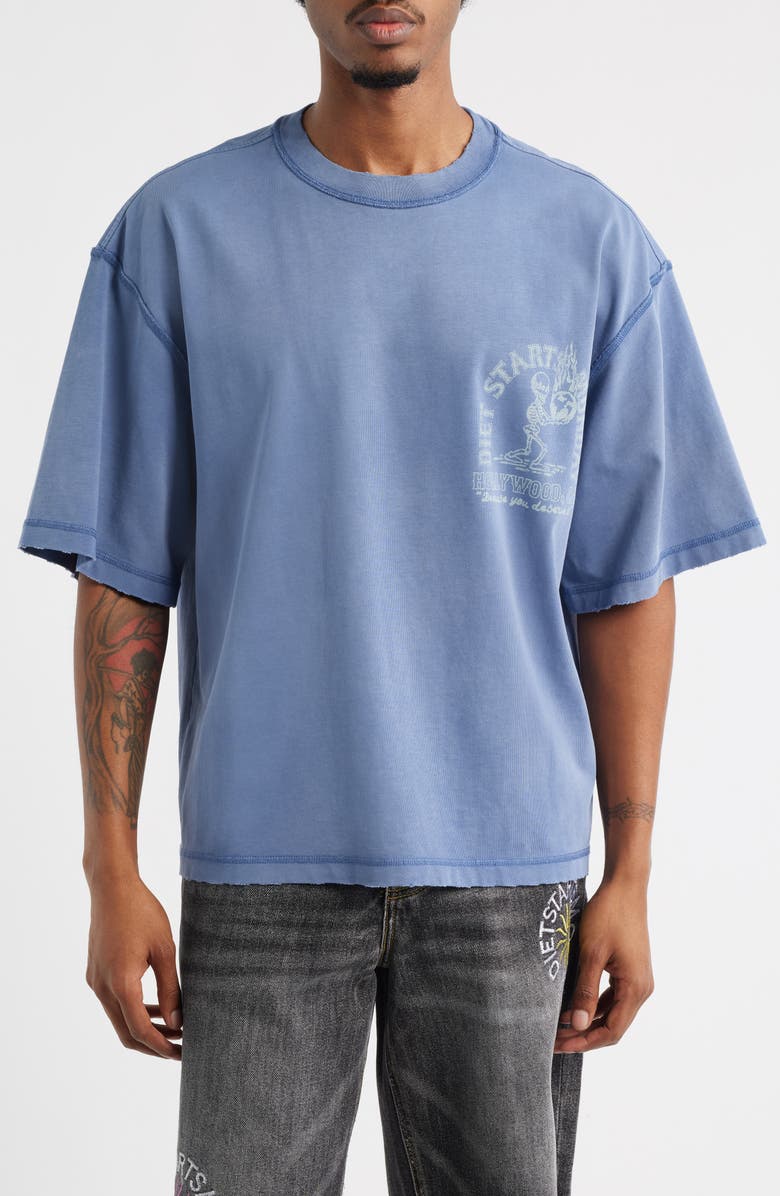 DIET STARTS MONDAY Hollywood Logo Graphic T-Shirt, Main, color, Washed Blue