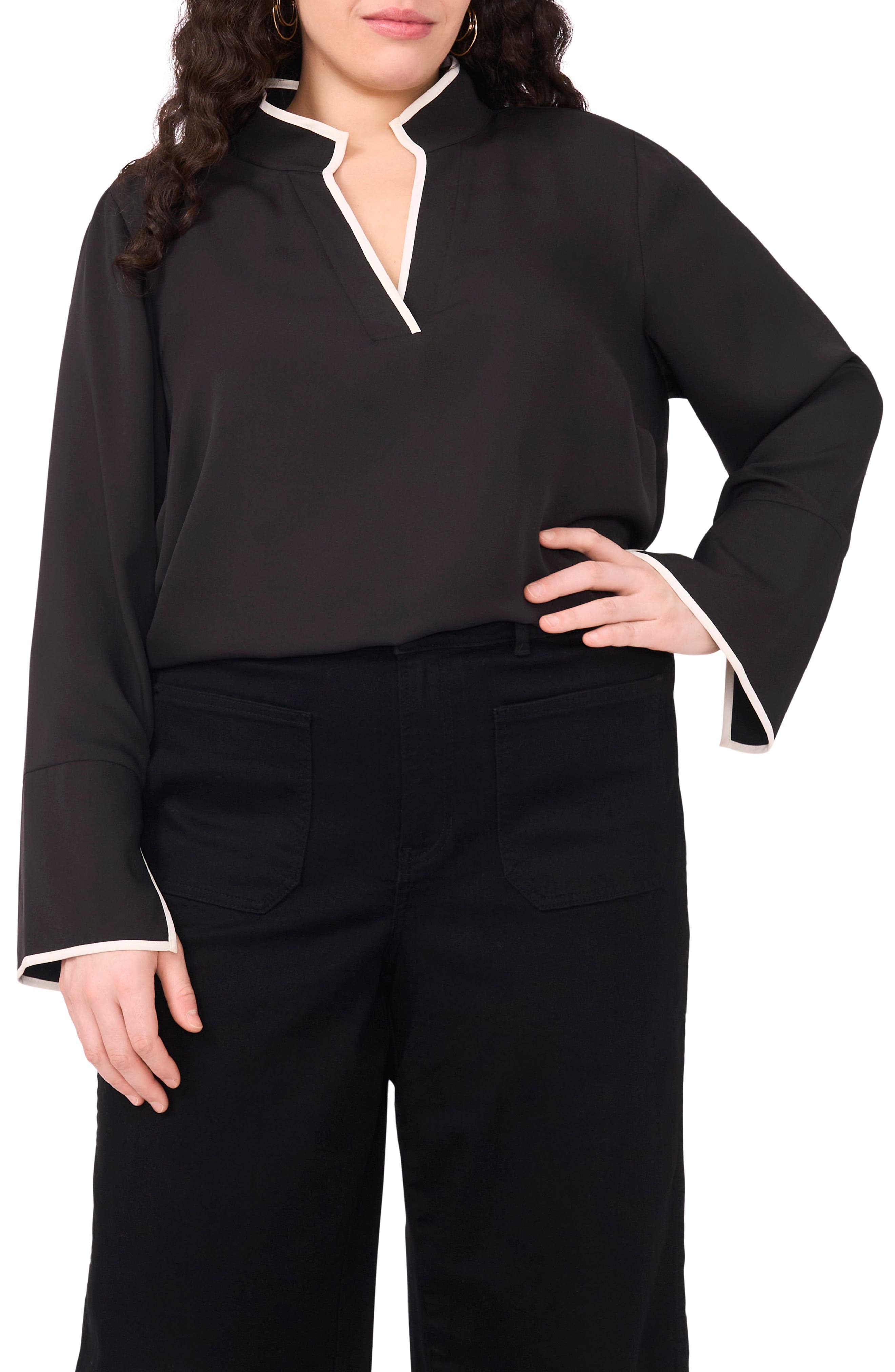 Vince Camuto Womens Contrast Pullover Sweater, Black, A OR Small並行輸入品　送料無料