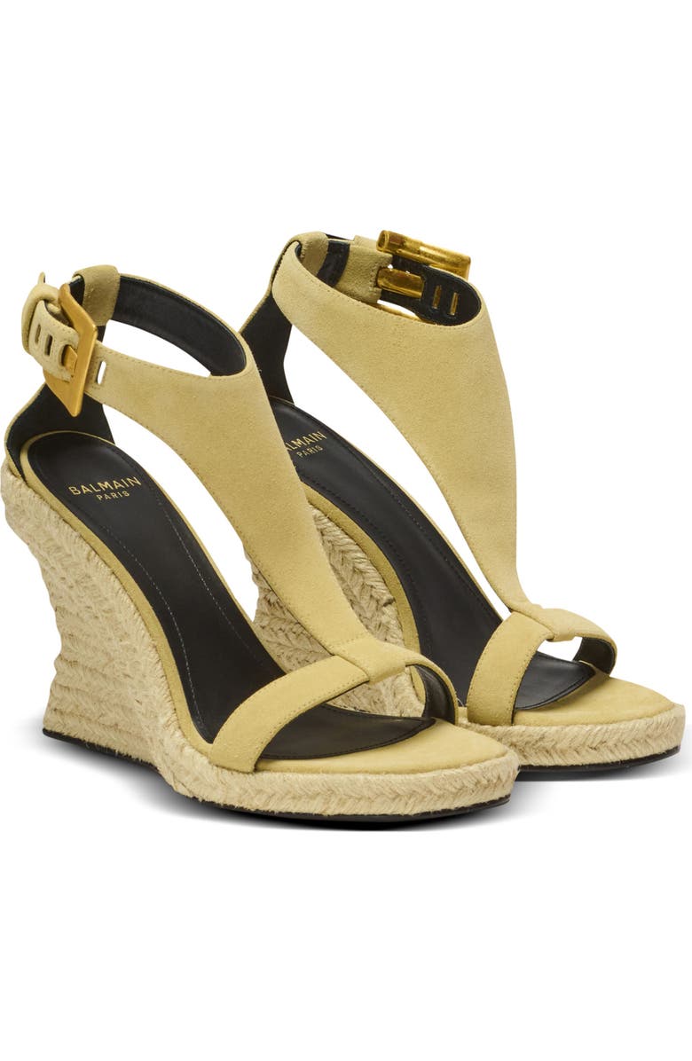 Balmain Anthem wedge espadrilles in suede, Main, color, Beige
